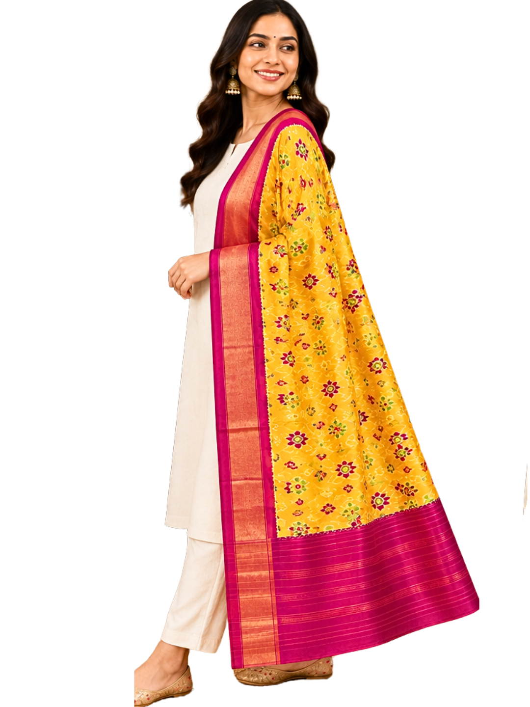 Yellow pure silk dupatta , Handwoven festive wear dupatta , SILK MARK CERTIFIED