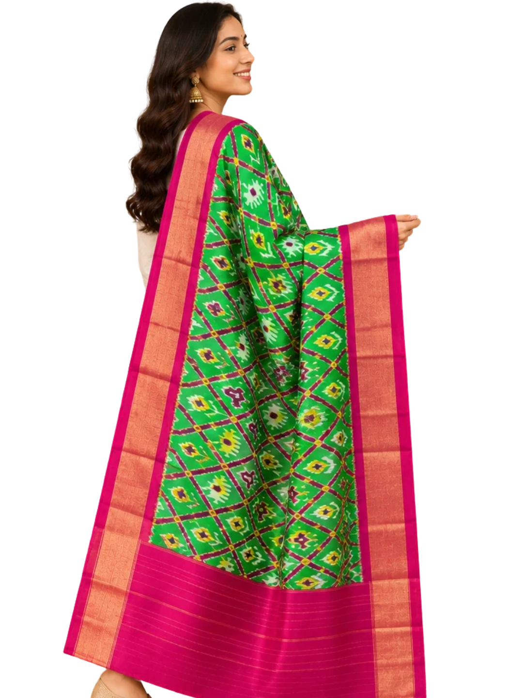 Grøn silkedupatta, traditionel festlig dupatta til kvinder, SILK MARK CERTIFICERET