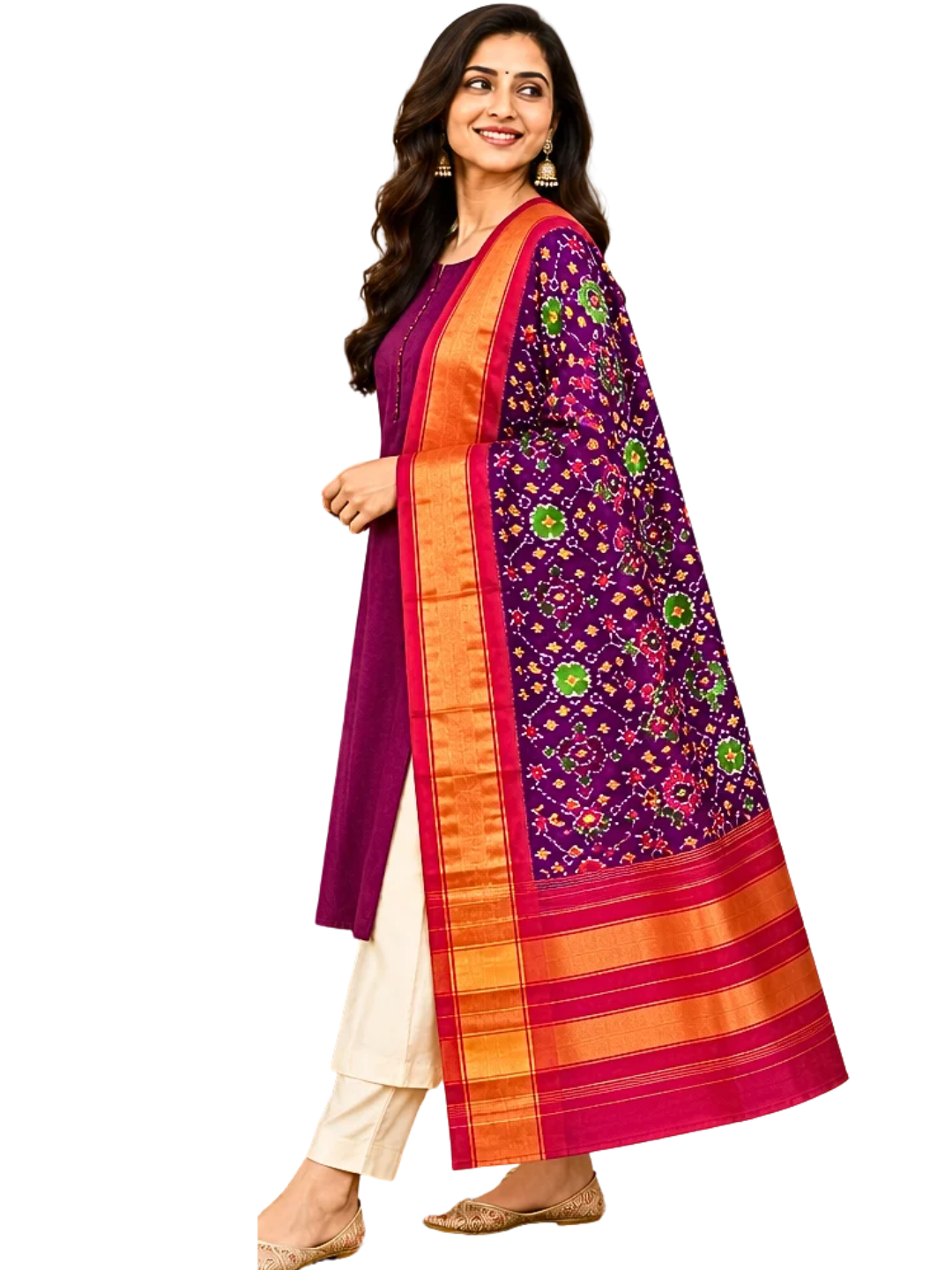 Purple silk dupatta , Authentic Handloom Pure Silk Ikat Dupatta , SILK MARK CERTIFIED