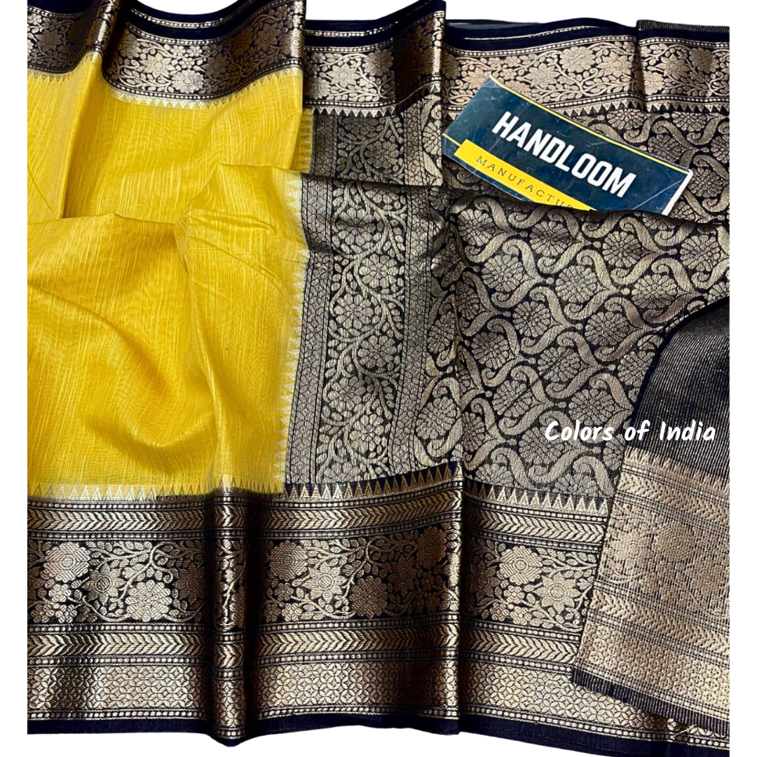 Handwoven Banarasi Linen Saree with blouse piece , FREE DELIVERY