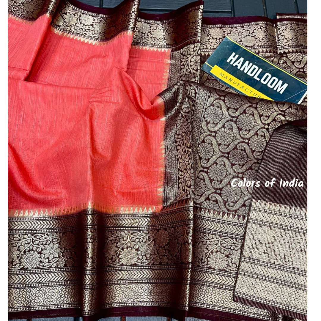 Handwoven Banarasi Linen Saree with blouse piece , FREE DELIVERY