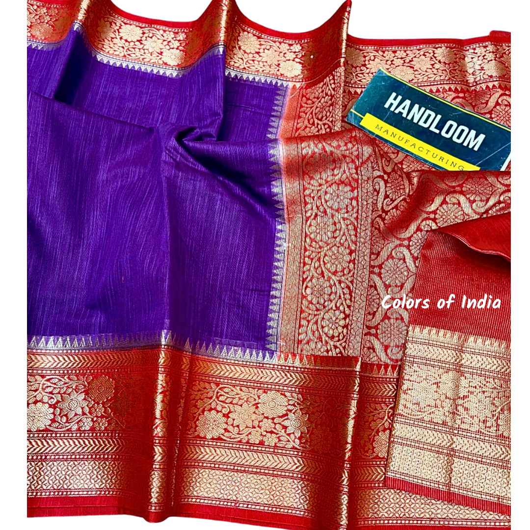 Handwoven Banarasi Linen Saree with blouse piece , FREE DELIVERY