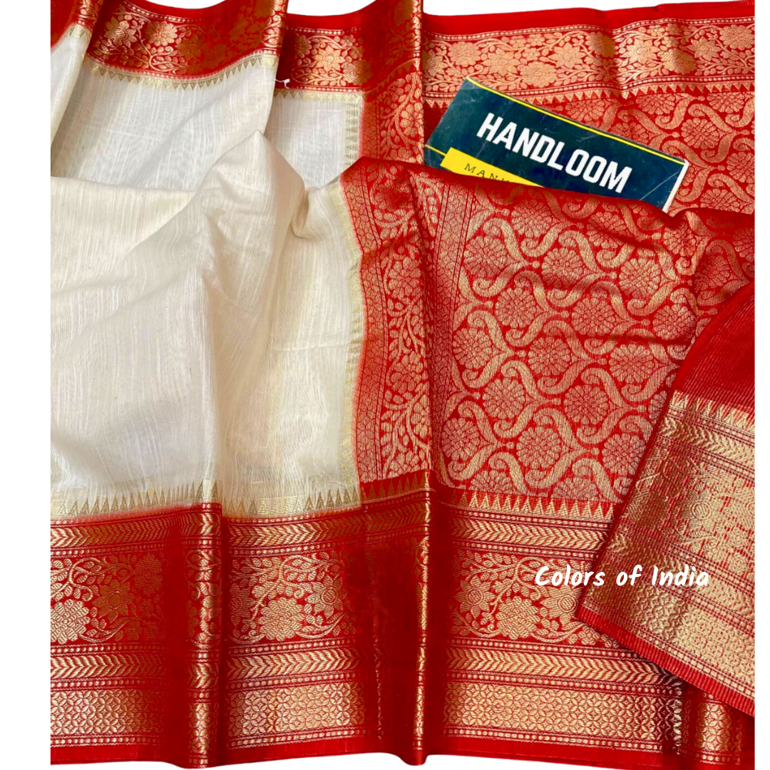 Handwoven Banarasi Linen Saree with blouse piece , FREE DELIVERY