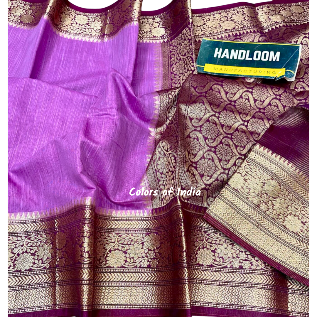 Handwoven Banarasi Linen Saree with blouse piece , FREE DELIVERY