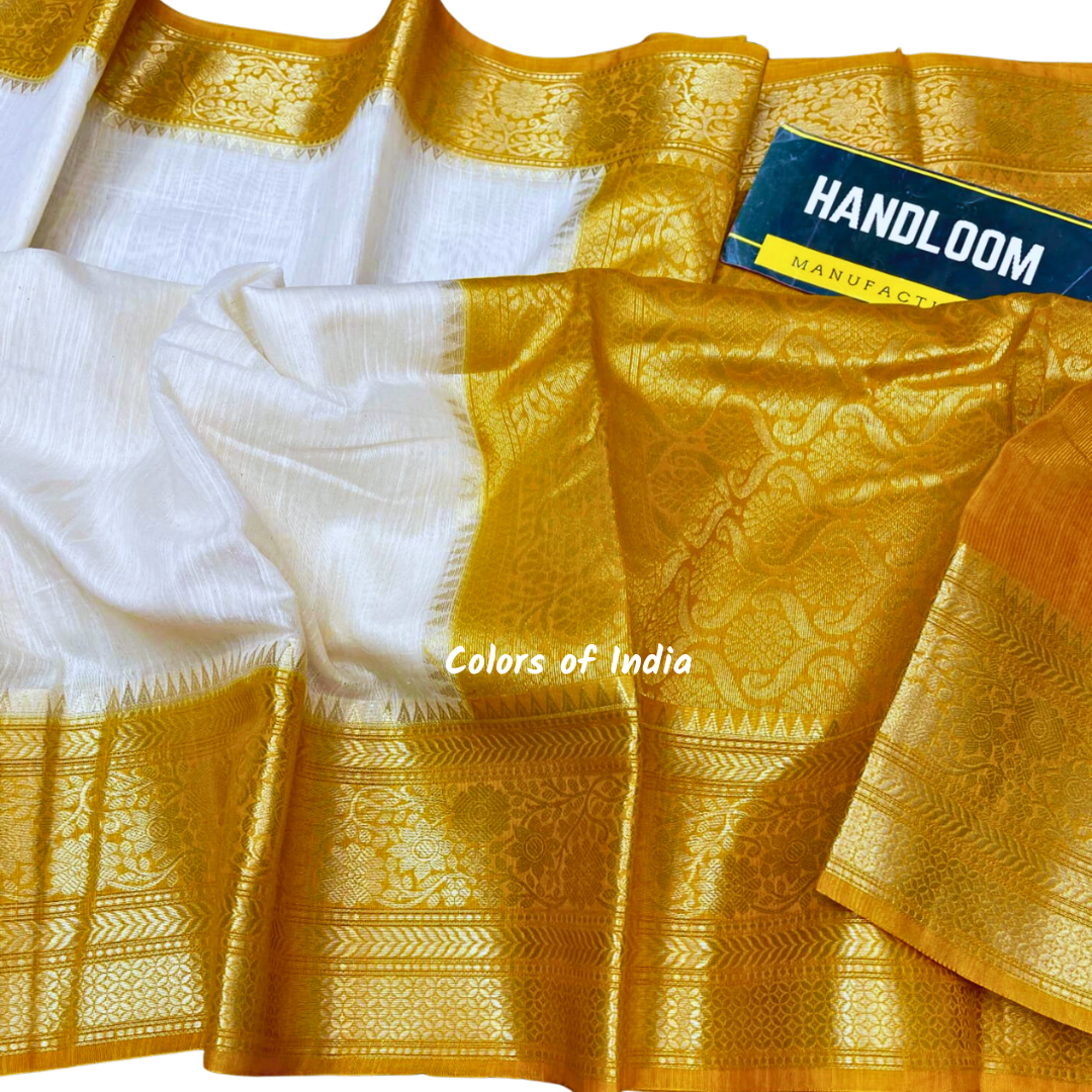 Handwoven Banarasi Linen Saree with blouse piece , FREE DELIVERY