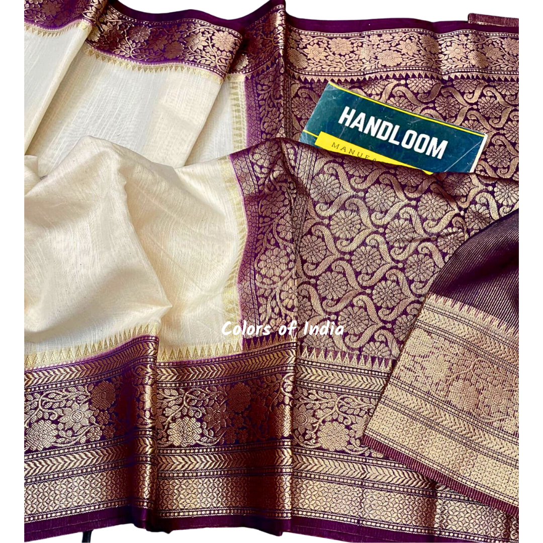 Handwoven Banarasi Linen Saree with blouse piece , FREE DELIVERY