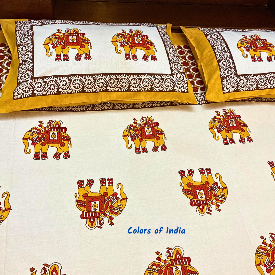 White Handblock Printed Cotton Queen Size Bedsheeet