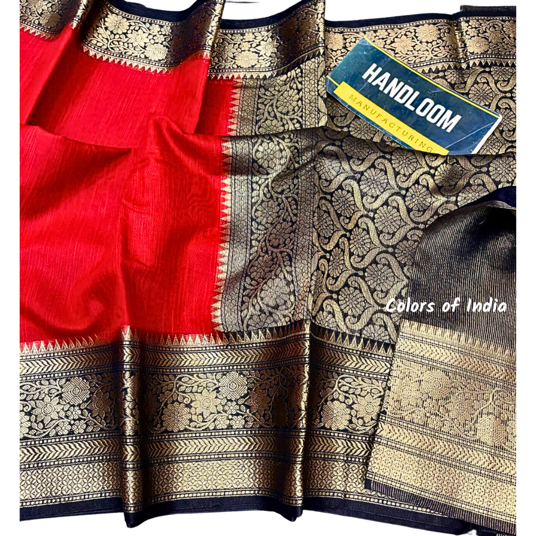 Handwoven Banarasi Linen Saree with blouse piece , FREE DELIVERY