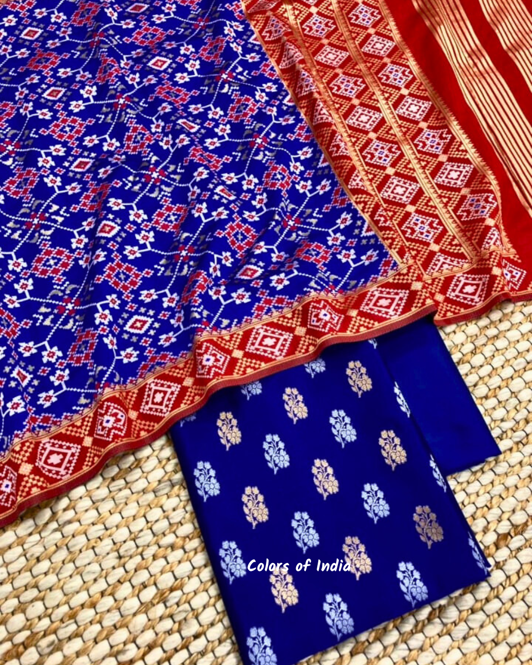 Party wear banarsi silk booti suit with patola dupatta