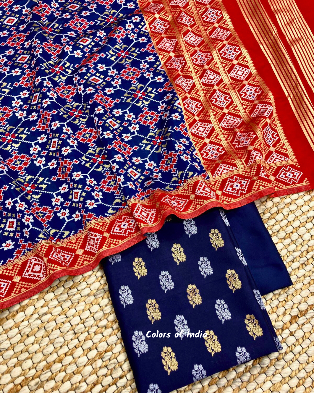 Party wear banarsi silk booti suit with patola dupatta