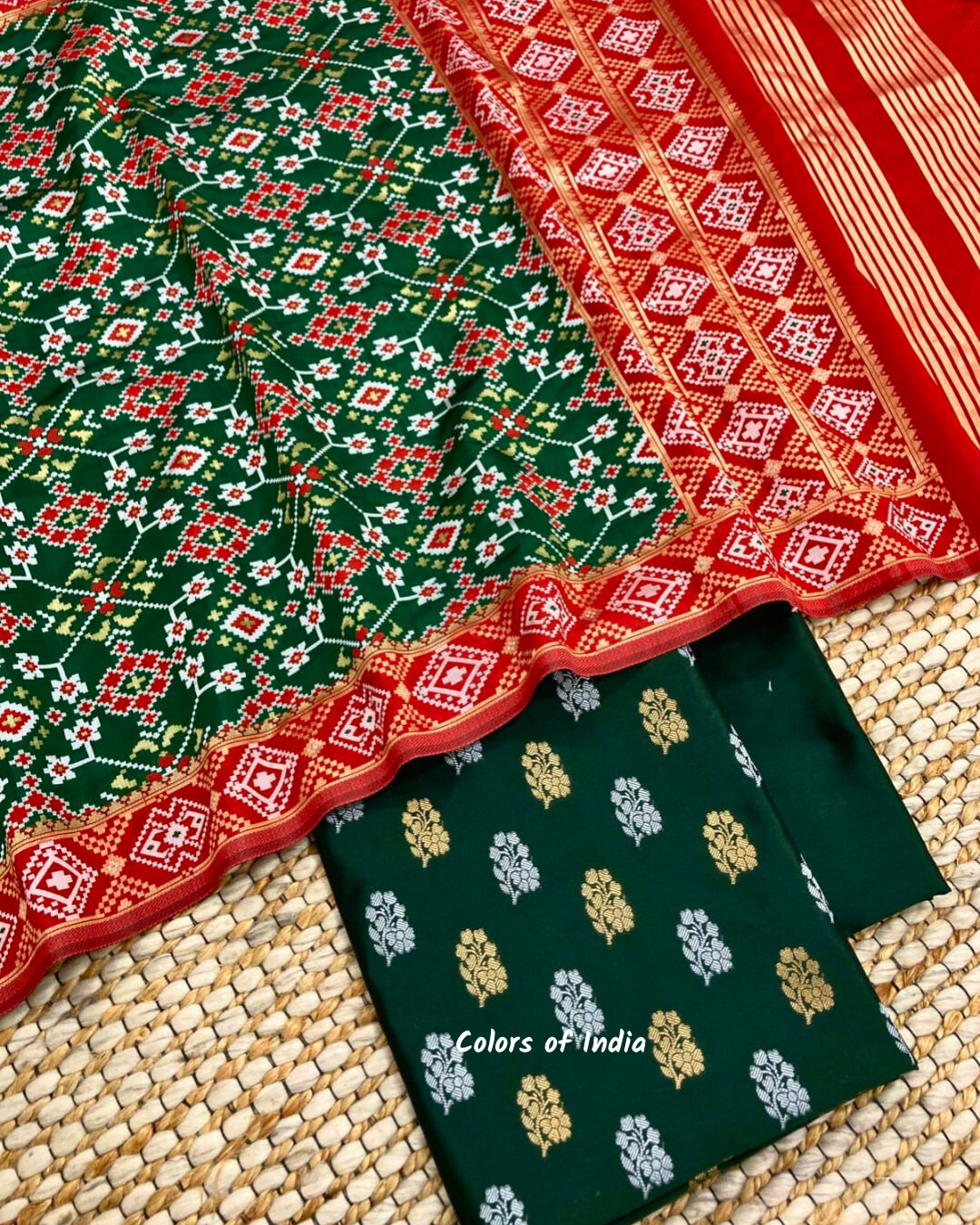 Party wear banarsi silk booti suit with patola dupatta