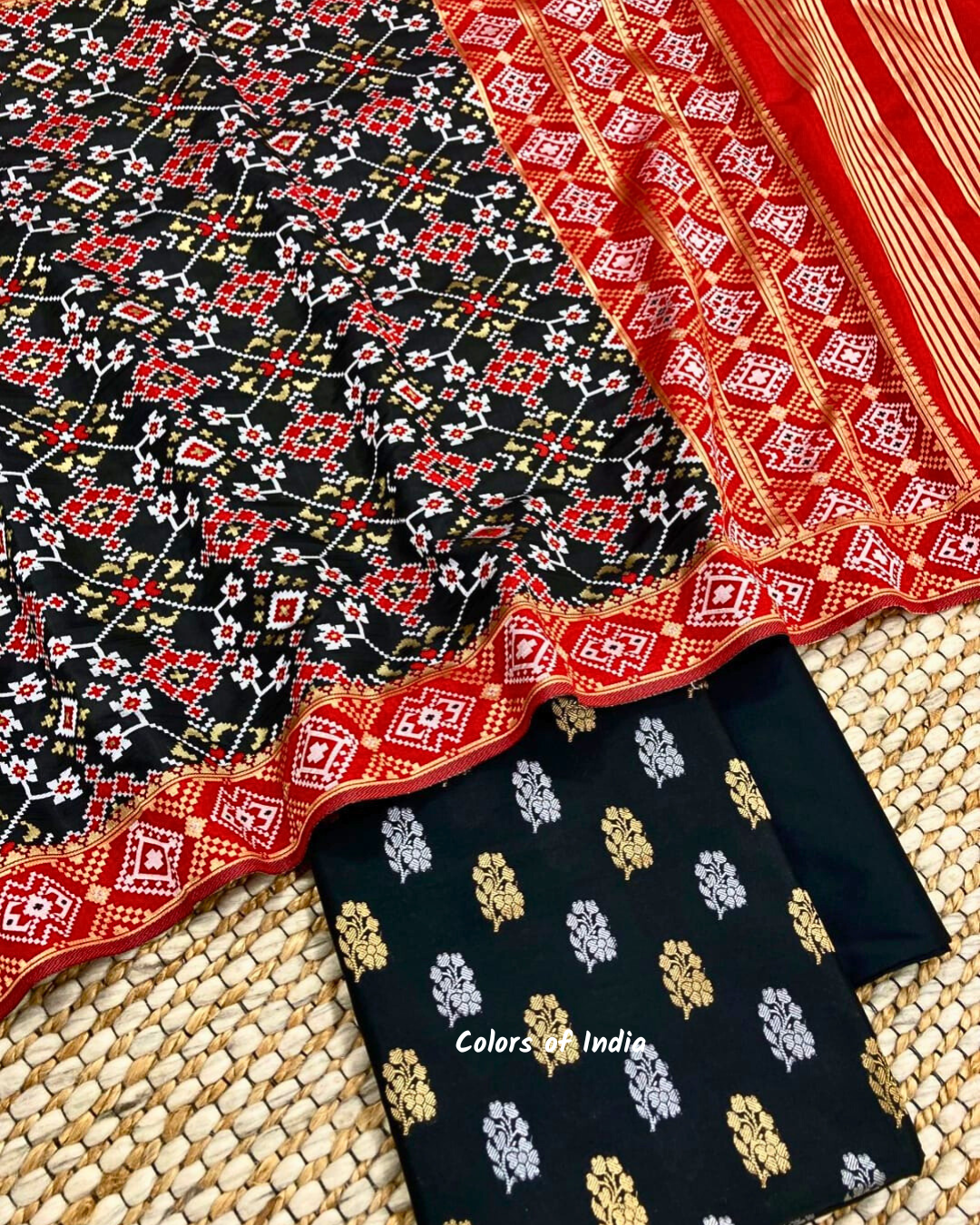 Party wear banarsi silk booti suit with patola dupatta