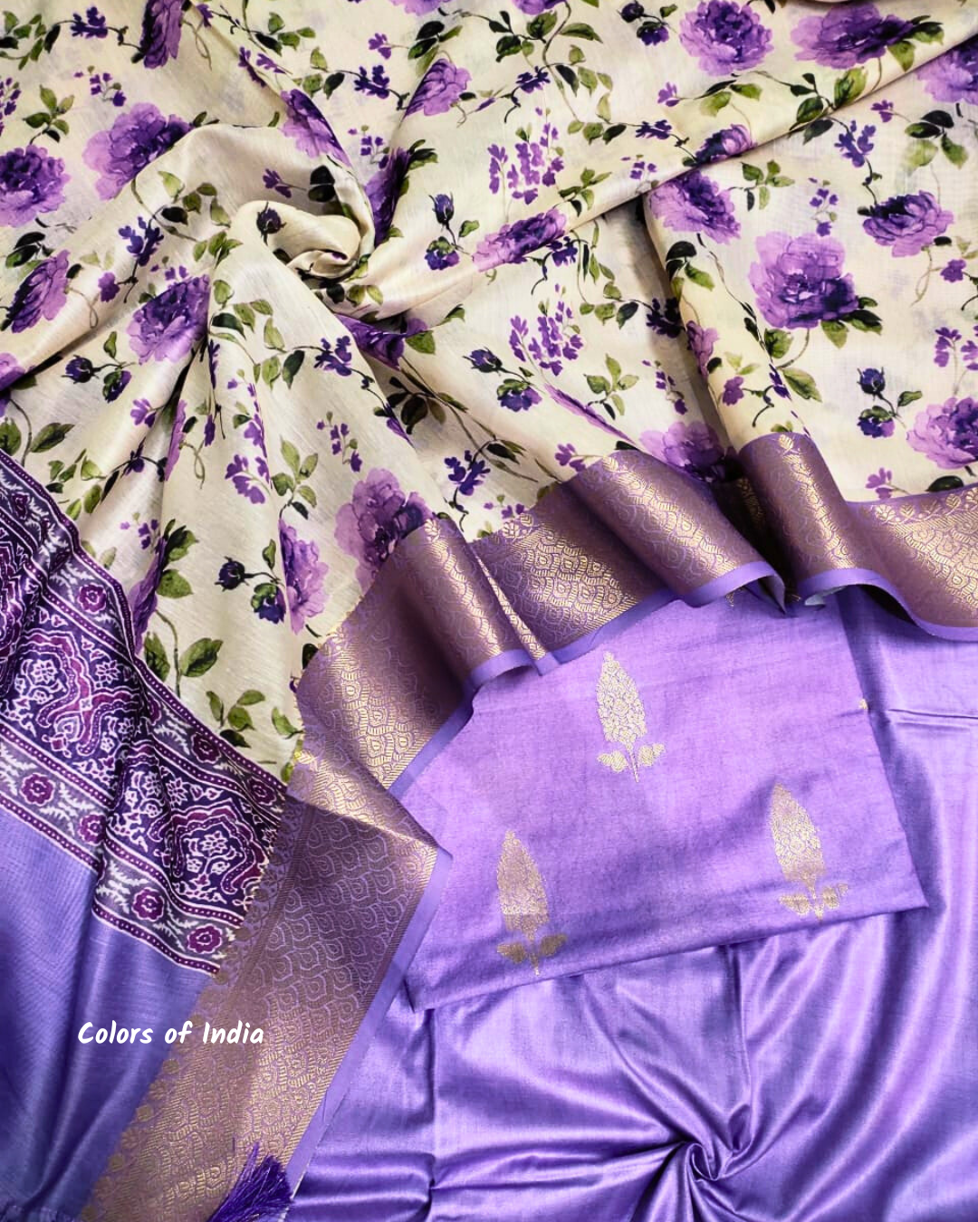 Elegant Silk Banarasi Suit with Floral Dupatta | Handwoven Indian Ethnic Salwar Suit