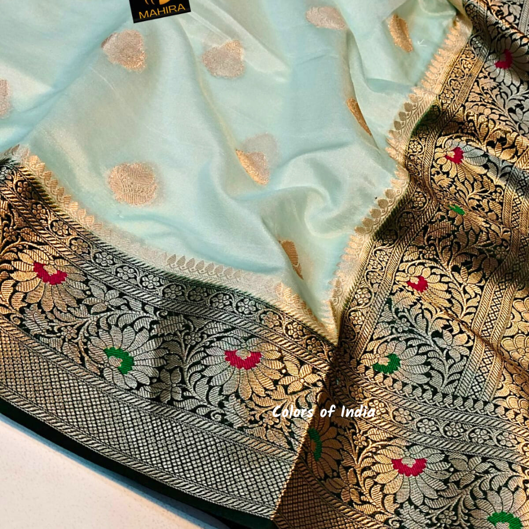 Wedding sarees for women , Banarasi sarees for women , White saree with orange border , white saree blouse