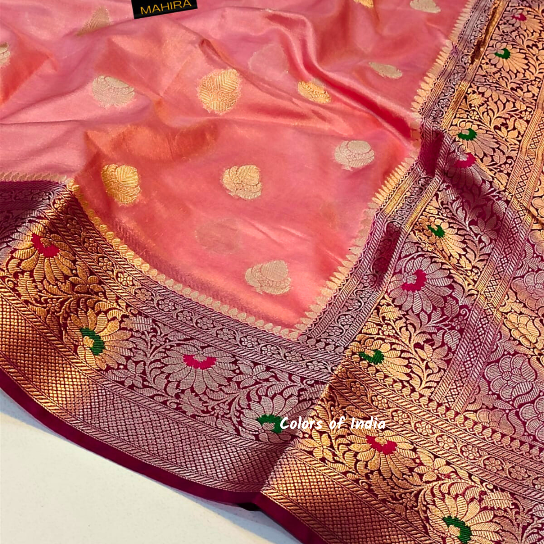 Wedding sarees for women , Banarasi sarees for women , White saree with orange border , white saree blouse