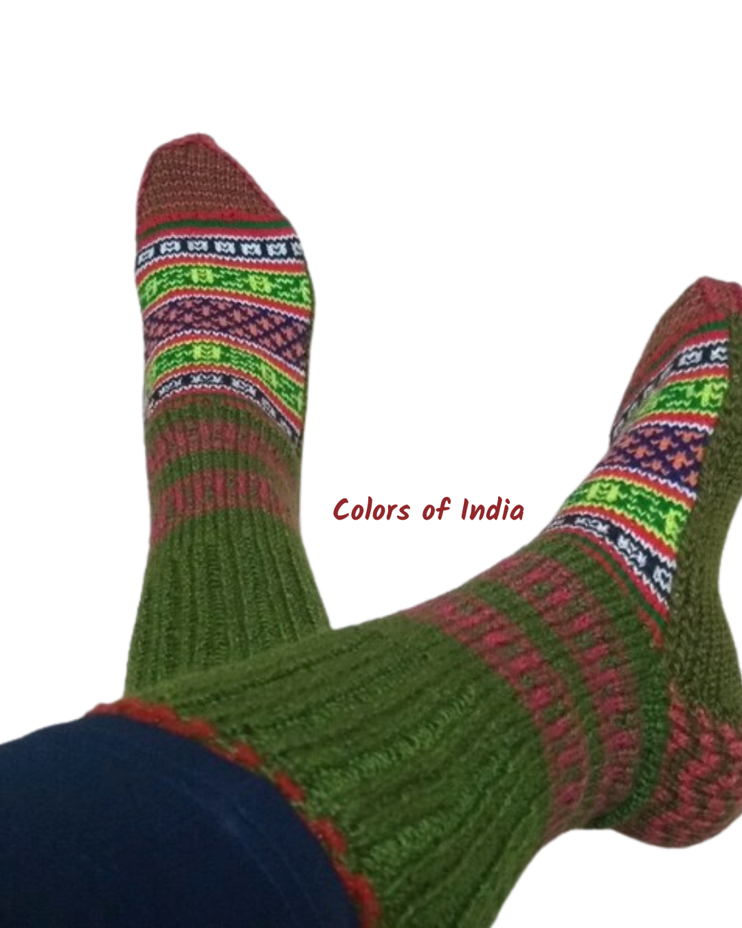 Ladies Olive Green Handknitted Woollen Socks