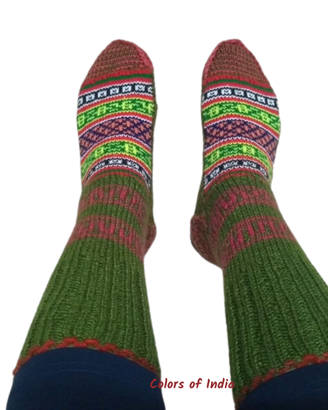 Ladies Olive Green Handknitted Woollen Socks