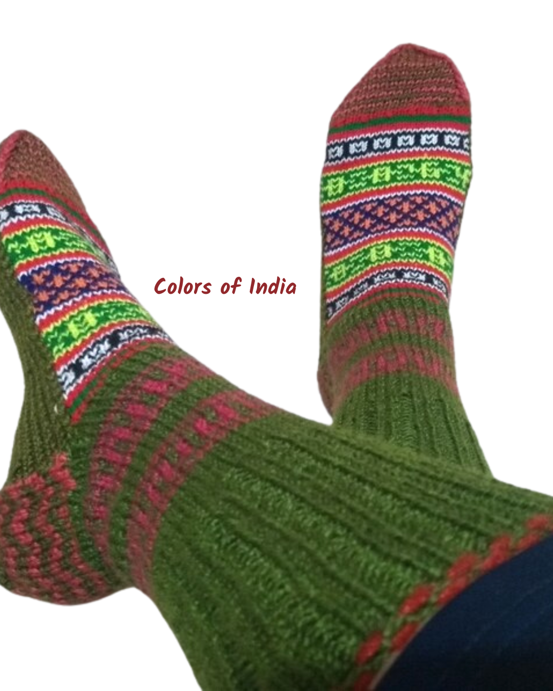 Ladies Olive Green Handknitted Woollen Socks
