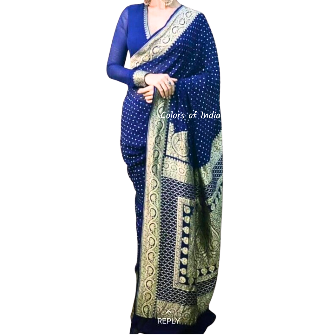 Banarasi Semi Georgette Saree with zari work , FREE DELIVERY