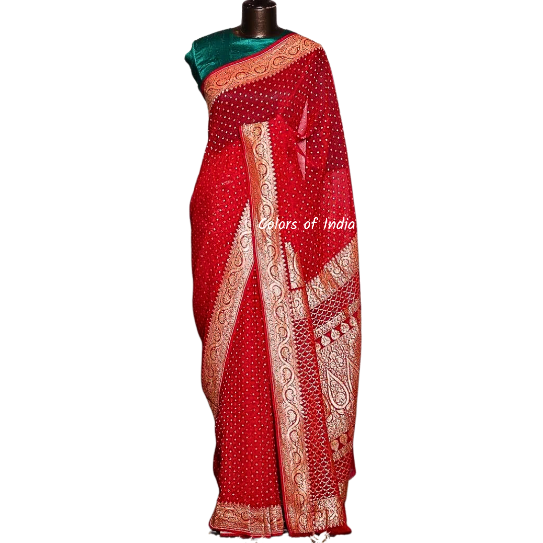 Banarasi Semi Georgette Saree with zari work , FREE DELIVERY