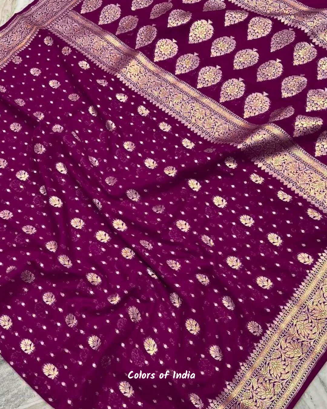 Handwoven Banarasi semi georgette saree with double border