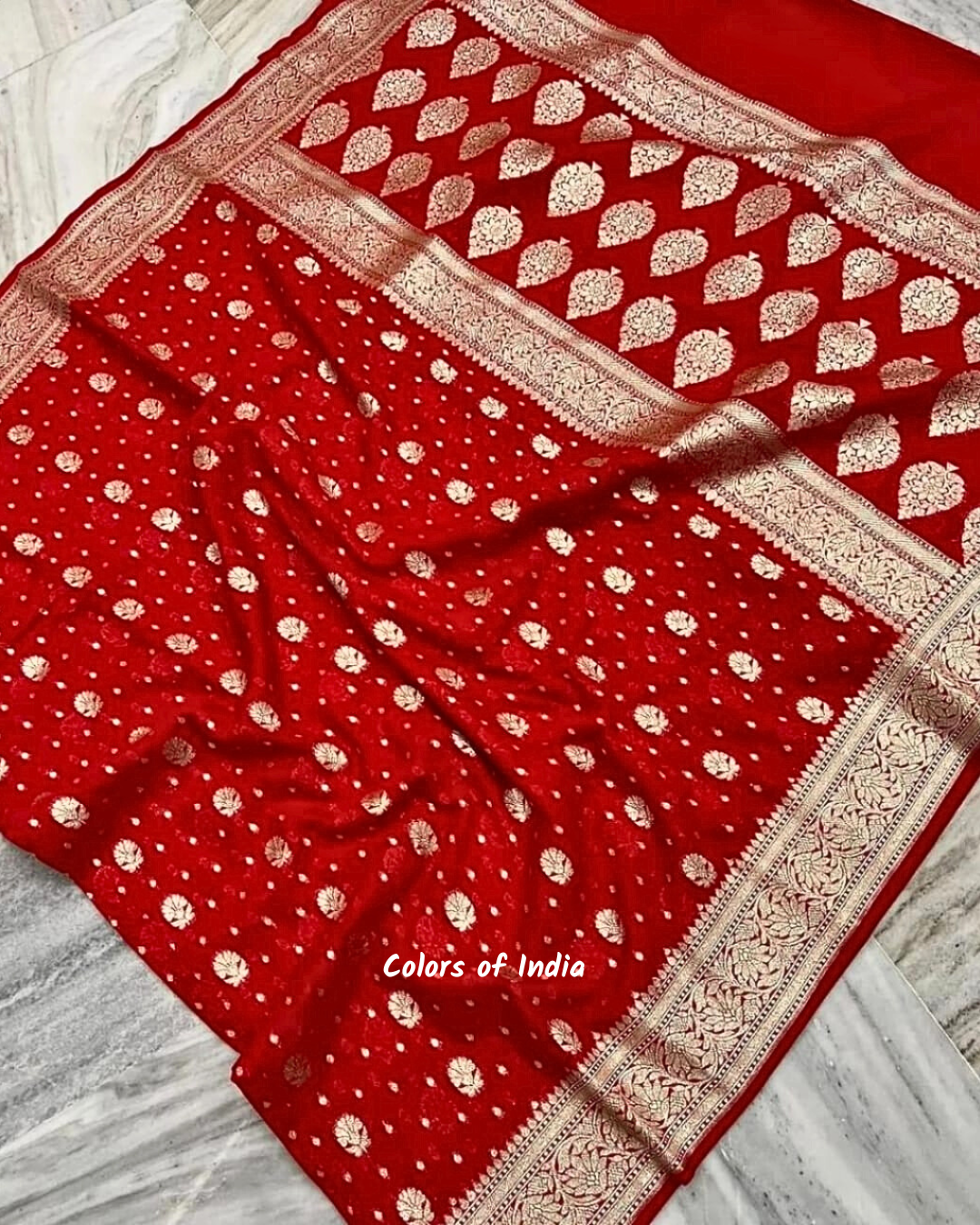 Handwoven Banarasi semi georgette saree with double border