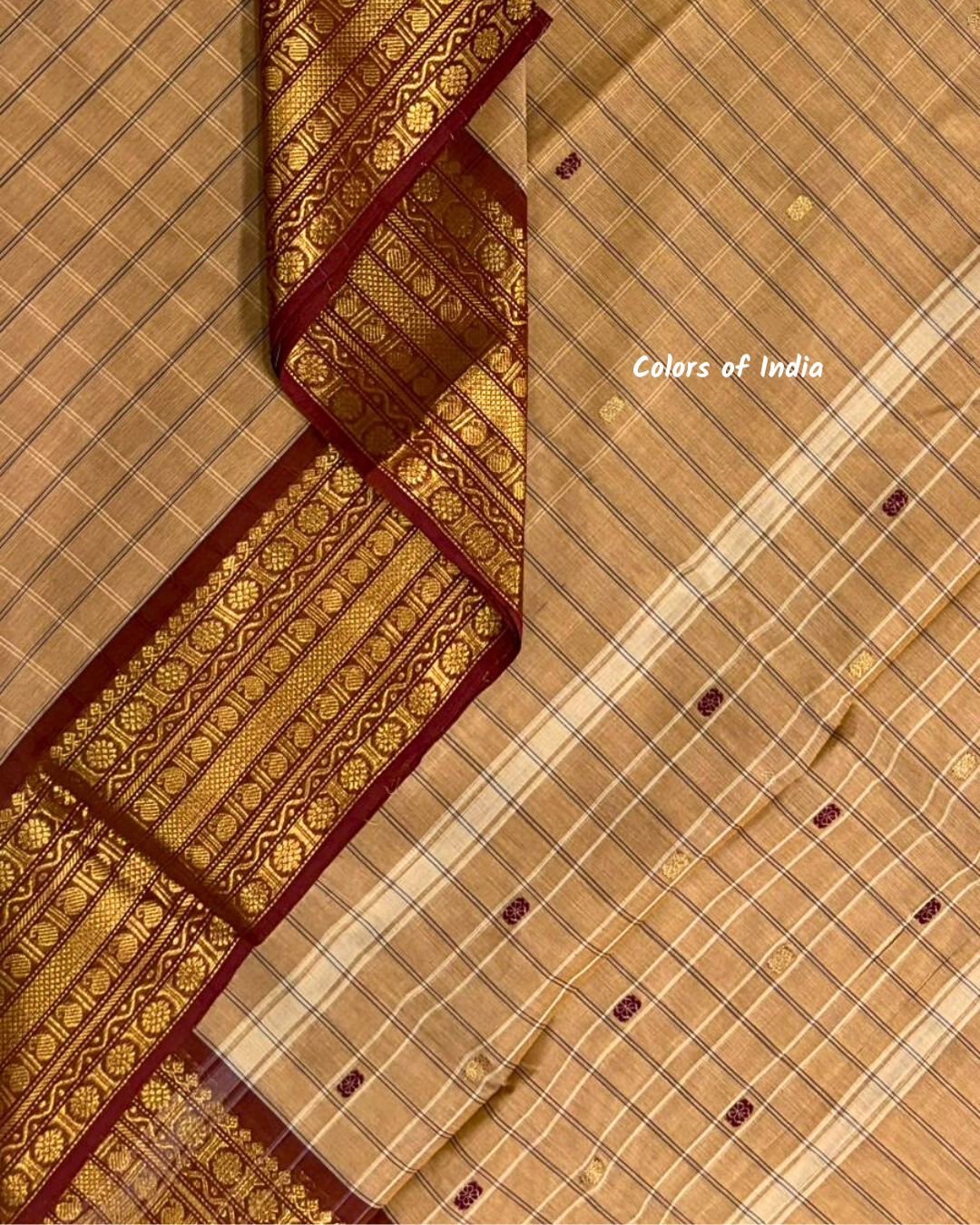 kanchi check saree with border , Cotton sarees for women , Summer saree , Kanchi saree