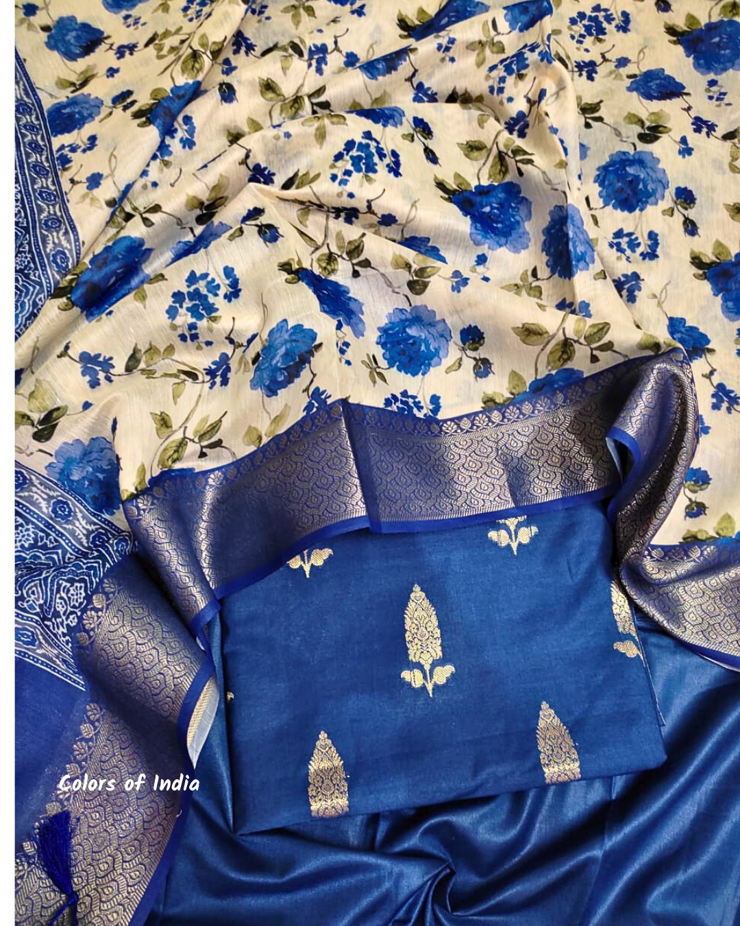 Elegant Silk Banarasi Suit with Floral Dupatta | Handwoven Indian Ethnic Salwar Suit