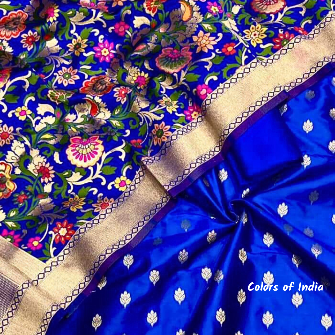 Banarasi Silk Suit With Zari Bootis and Dupatta Set