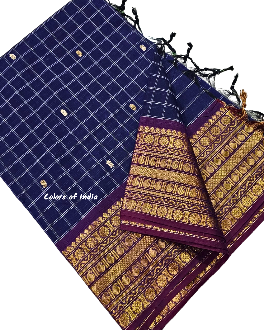 kanchi check saree with border , Cotton sarees for women , Summer saree , Kanchi saree