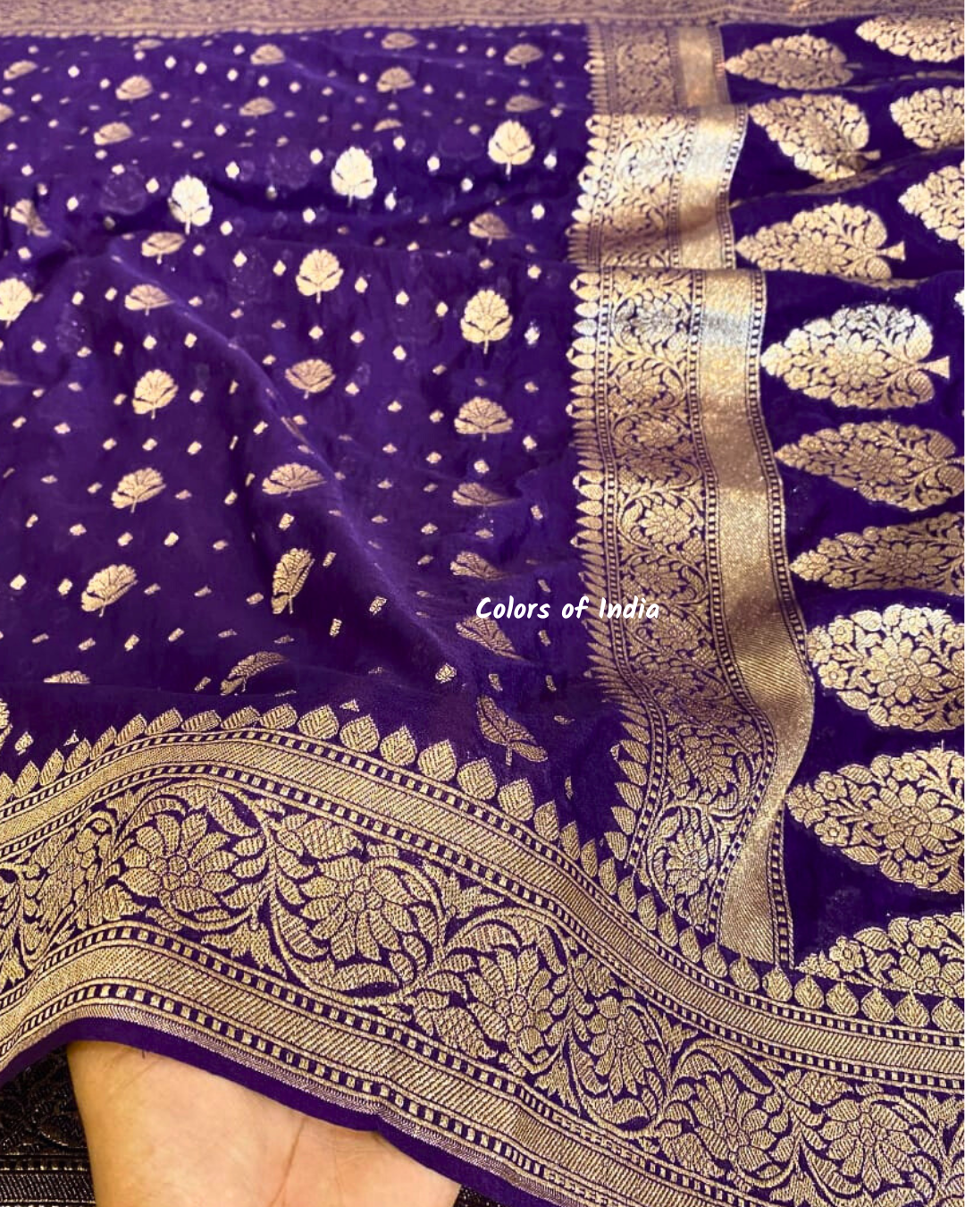 Handwoven Banarasi semi georgette saree with double border