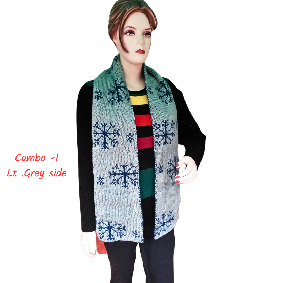Handknitted Reversible Woollen Scarf / Stole