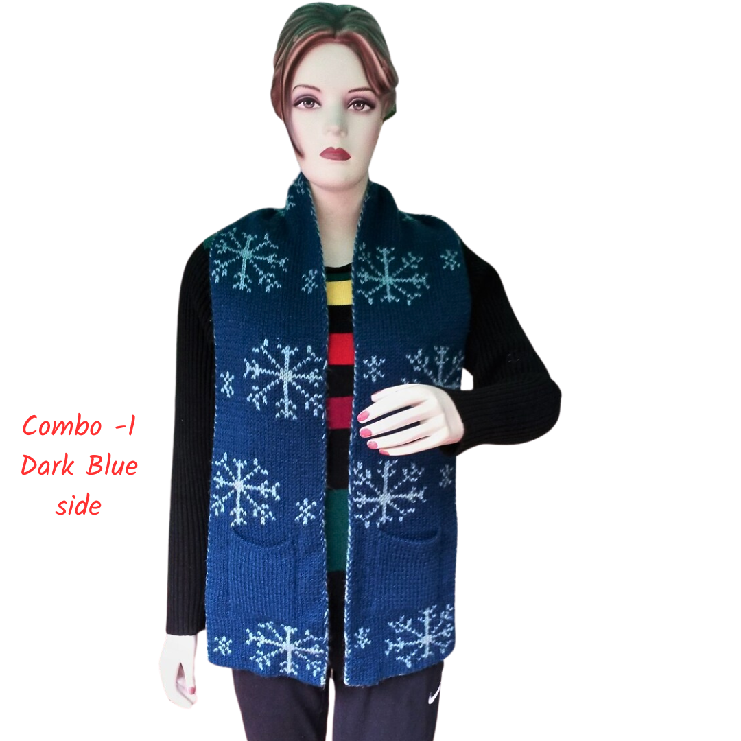 Handknitted Reversible Woollen Scarf / Stole