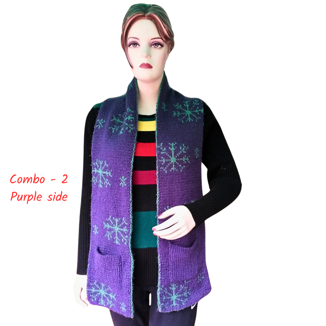 Handknitted Reversible Woollen Scarf / Stole