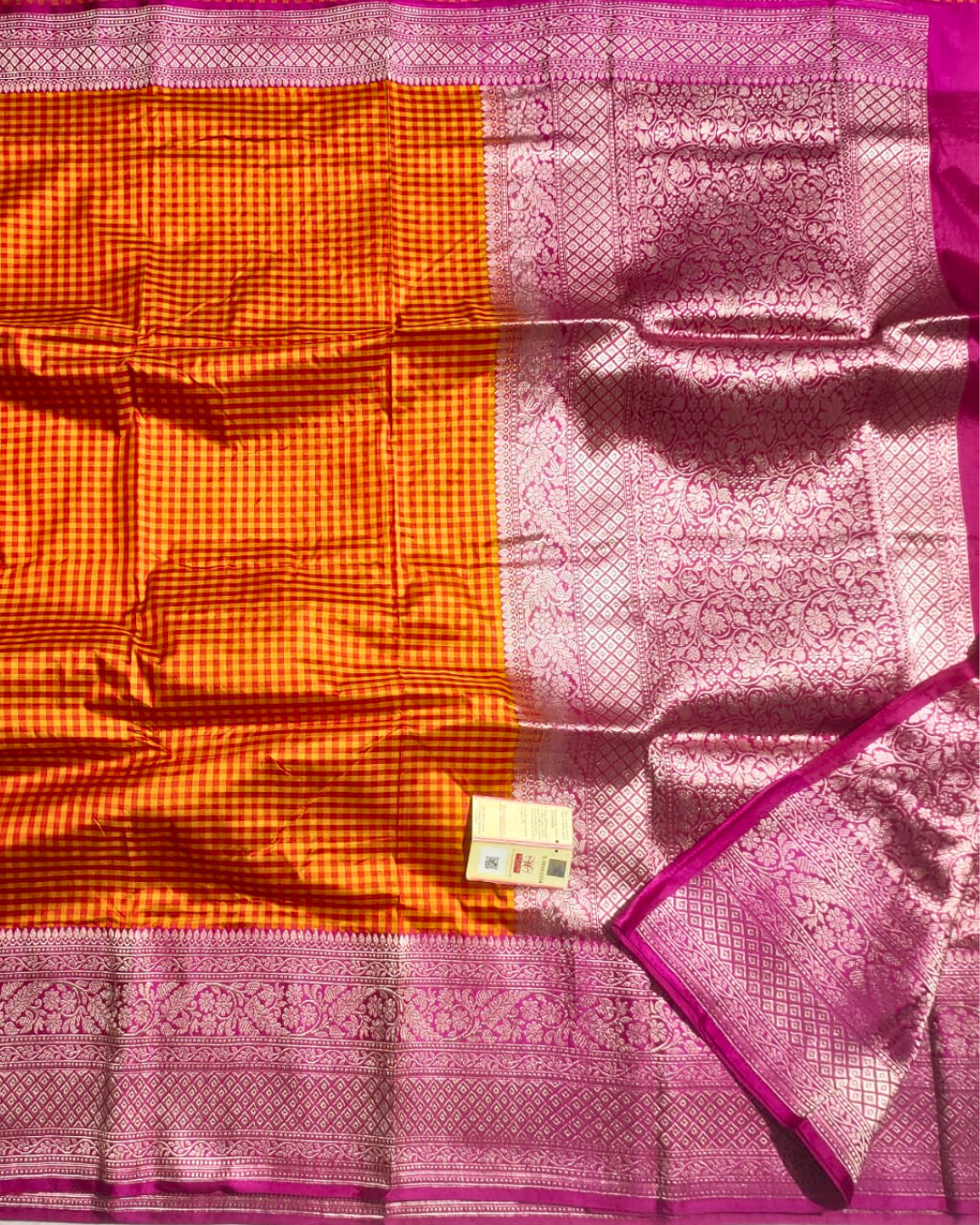Banarasi 100 % pure silk check saree with zari border