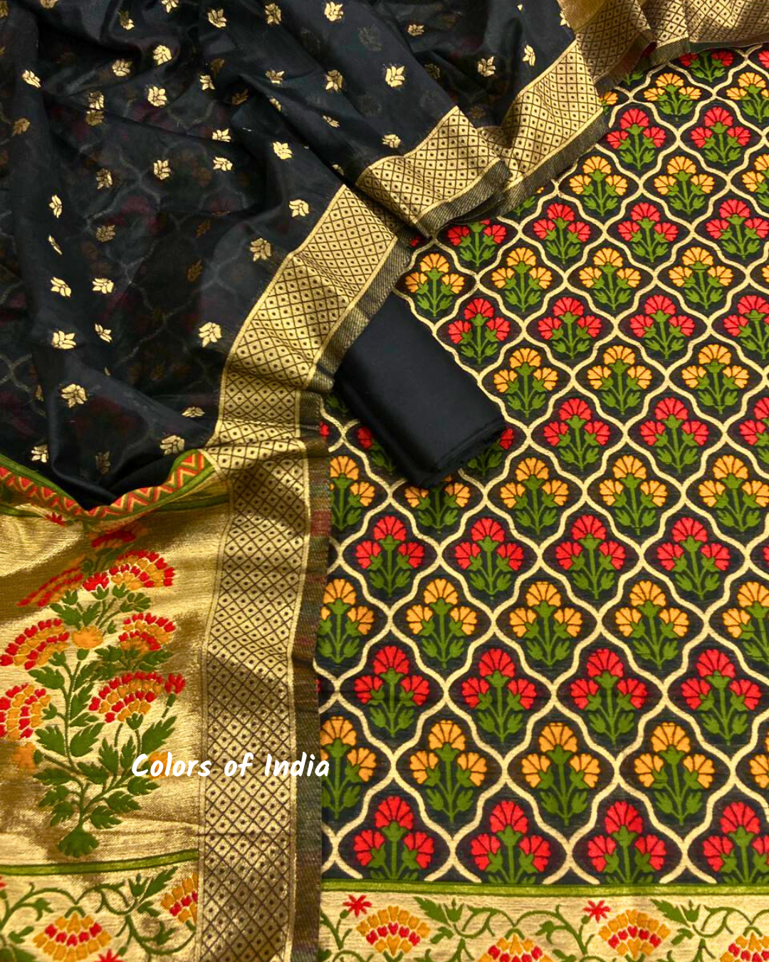 Banarasi Cotton Unstitched Salwar Suit Set with Woven Dupatta , Elegant Party and Festive Wear