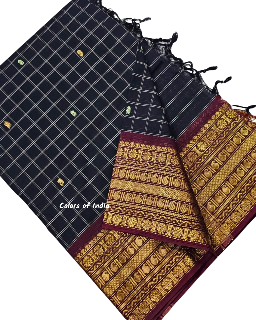 kanchi check saree with border , Cotton sarees for women , Summer saree , Kanchi saree