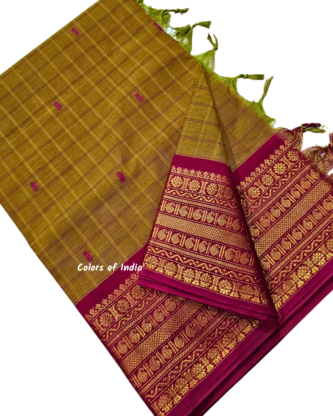 kanchi check saree with border , Cotton sarees for women , Summer saree , Kanchi saree