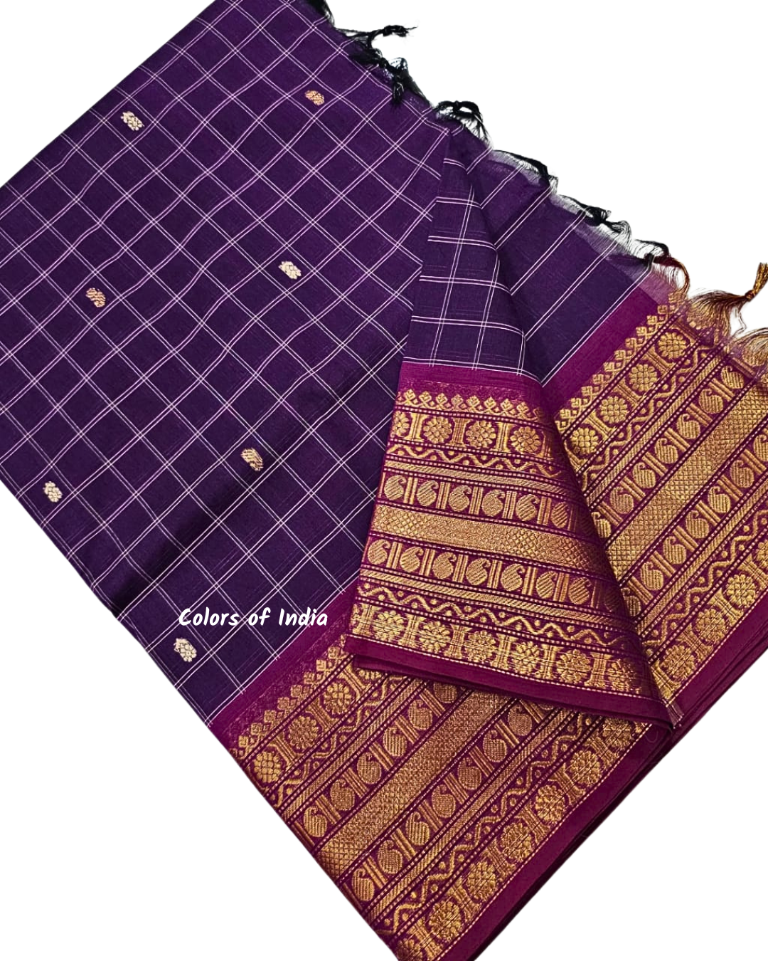 kanchi check saree with border , Cotton sarees for women , Summer saree , Kanchi saree
