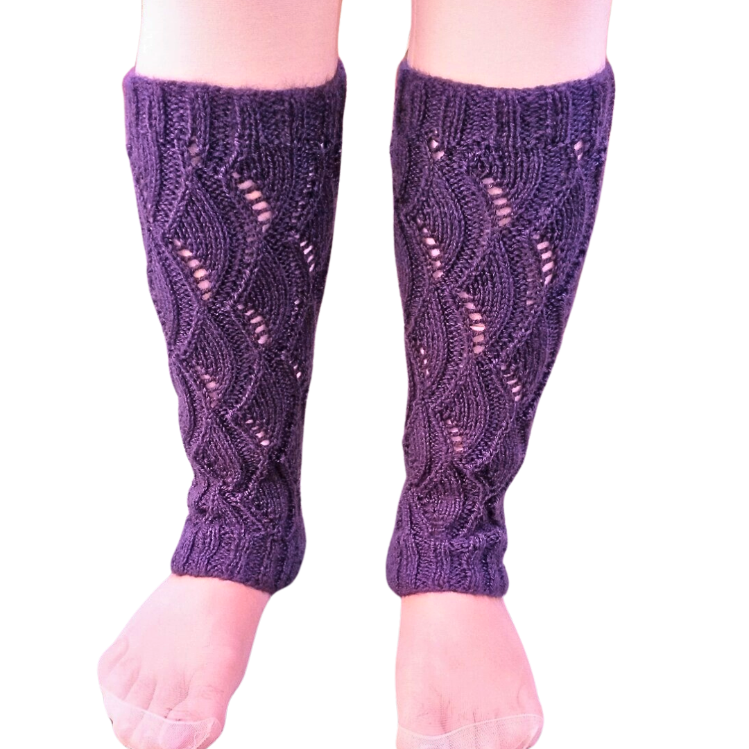 Handknitted Purple Wool Leg Warmers – Chunky Cable Knit Winter Warmers for Women