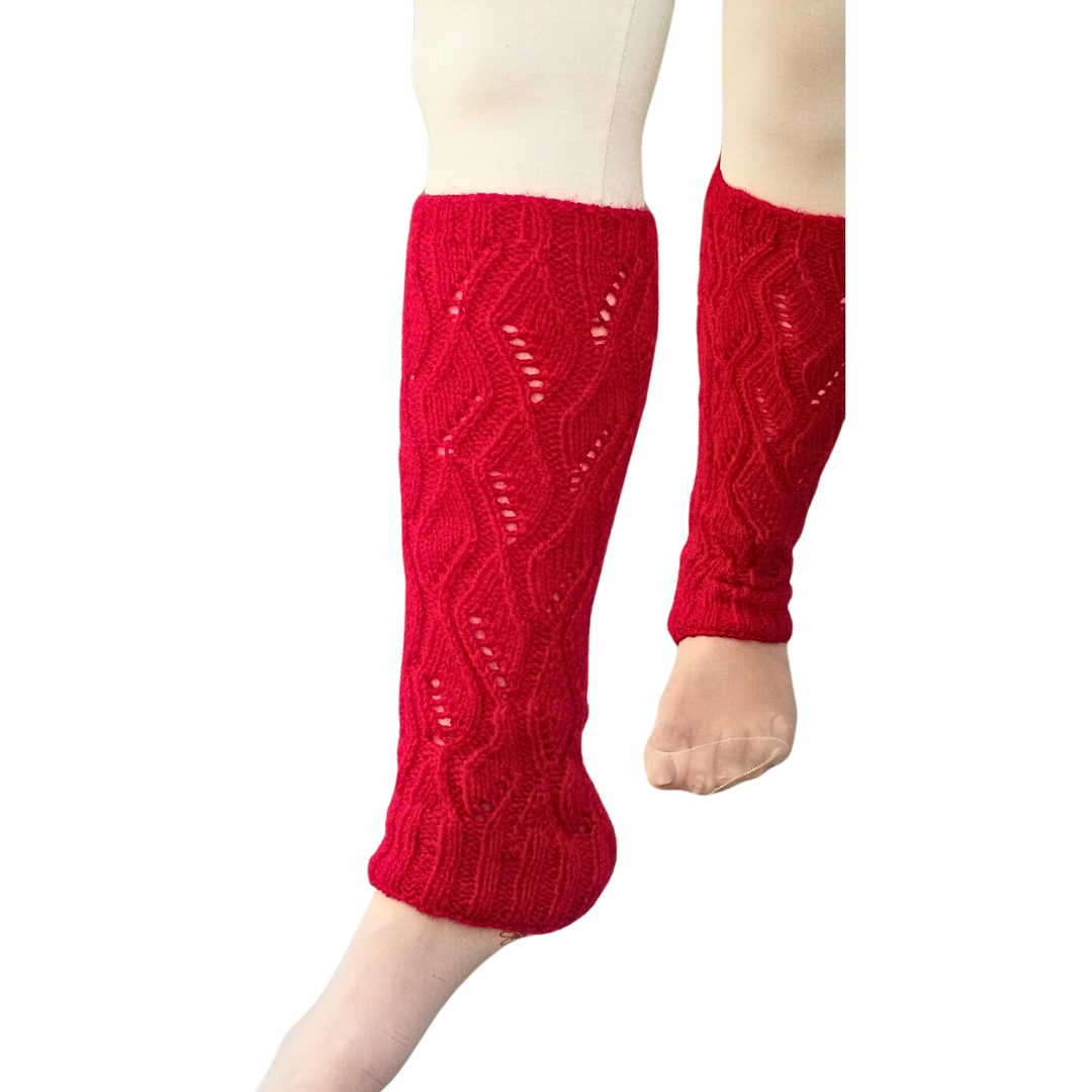 Handknitted Red Wool Leg Warmers – Chunky Cable Knit Winter Warmers for Women