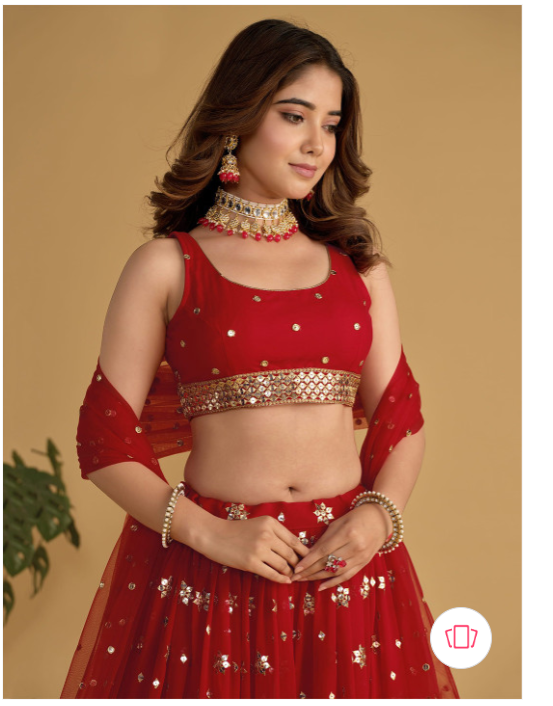 Red Bridal Party Wear Lehenga Choli with Dupatta | Heavy Embroidered Indian Wedding Outfit