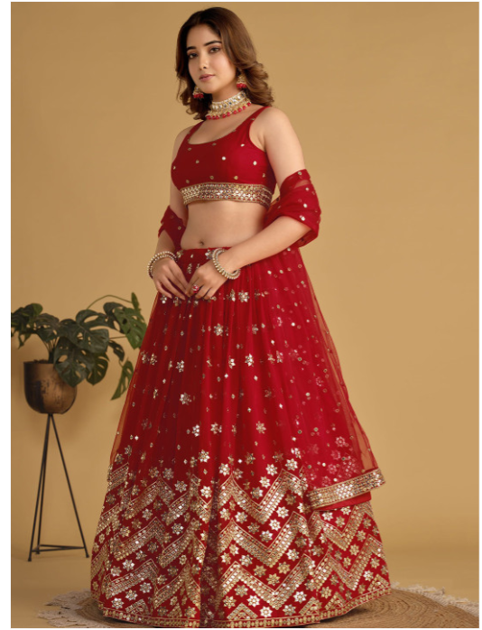 Red Bridal Party Wear Lehenga Choli with Dupatta | Heavy Embroidered Indian Wedding Outfit