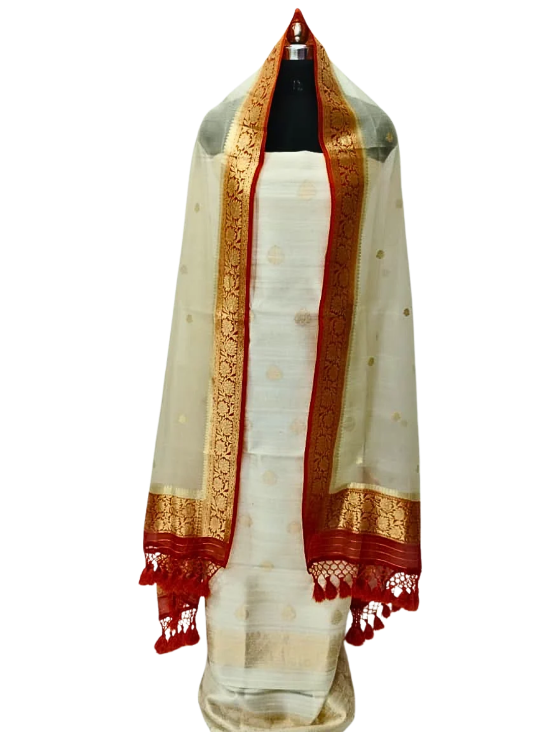 Silk Mark Certified Banarasi Raw Silk Unstitched Suit Set with Silk Organza Dupatta