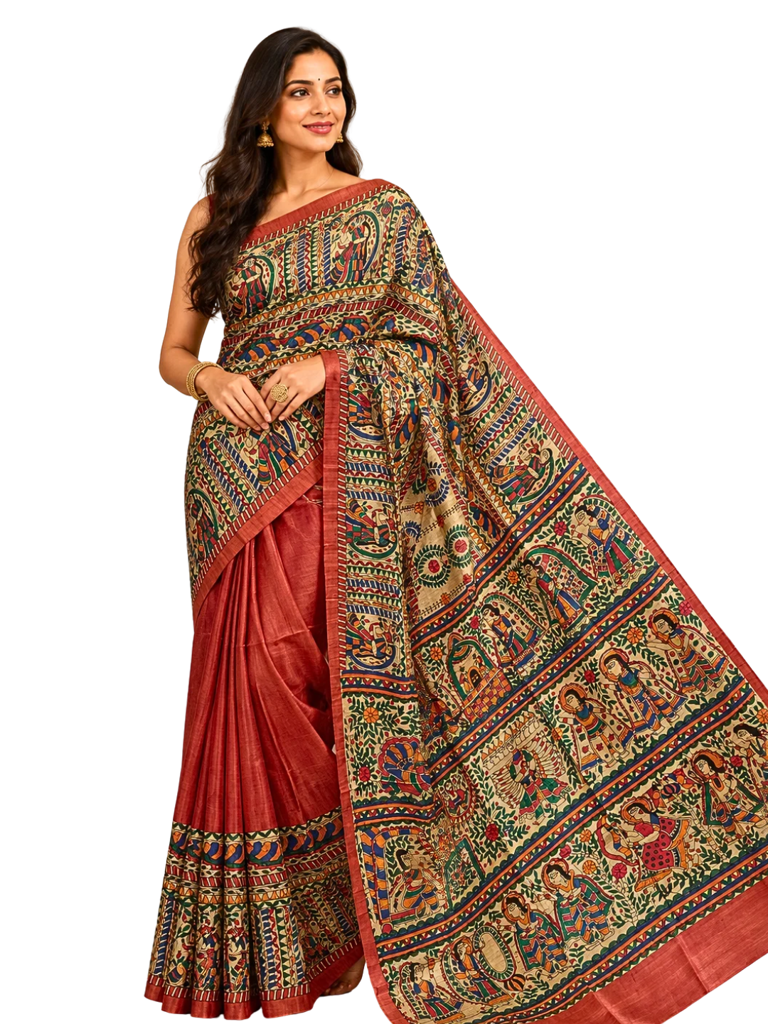 Rustren Tussar Silke Madhubani Saree