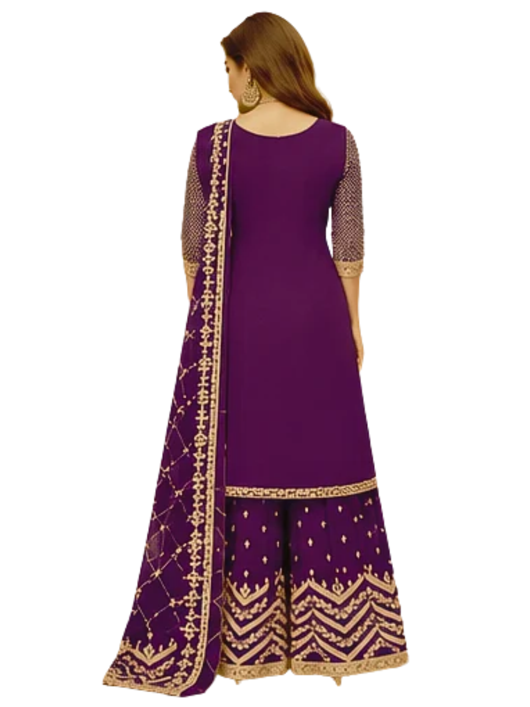 Purple Embroidered Palazzo Suit with Dupatta Traditional Wedding Wear