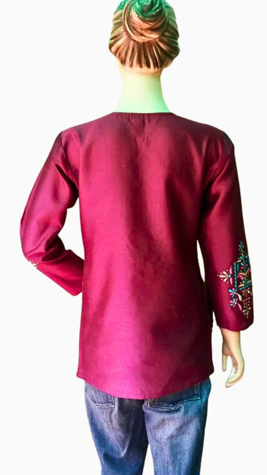 Burgundy Embroidered Kurti for Women | Festive Kurtis Short