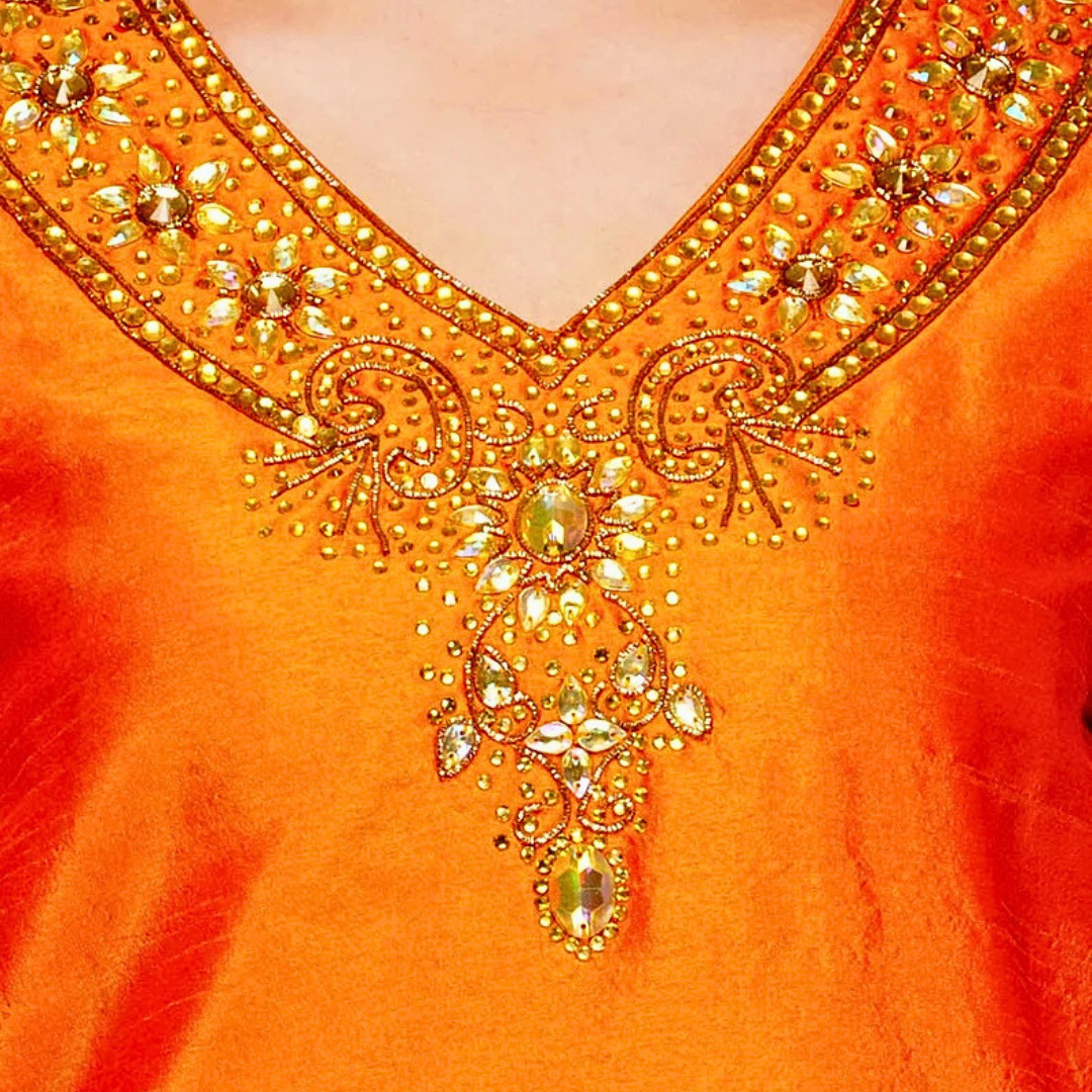 Orange Silk Embellished Kurti for Women | Festive Ethnic Kurti with Hand Embroidery | Diwali & Wedding Outfit