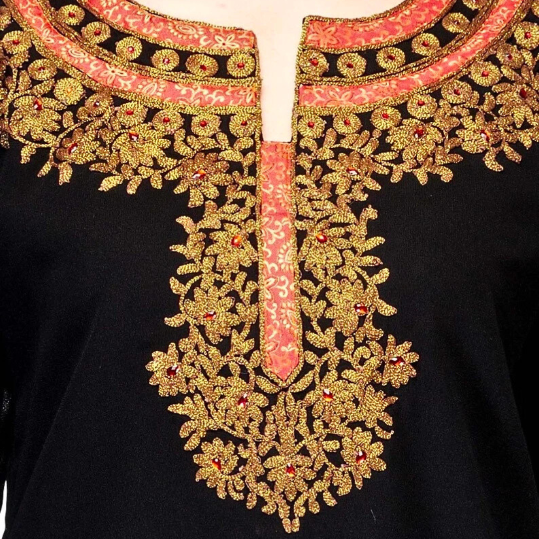 Black Georgette Embroidered Kurti | Black Summer Top | Black Boho Top