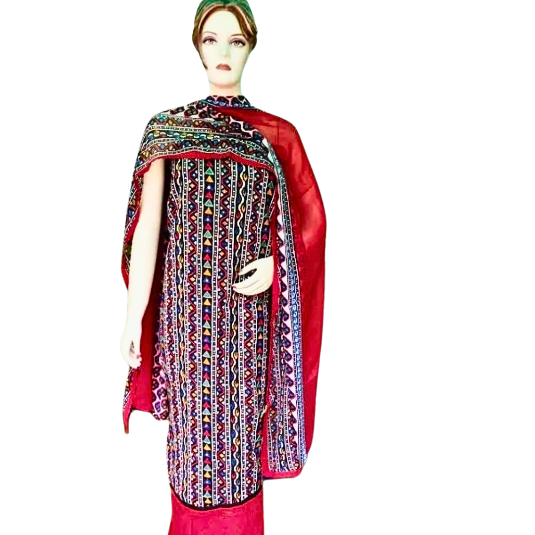 Black Printed Cotton Unstitched Salwar Suit Dupatta Set